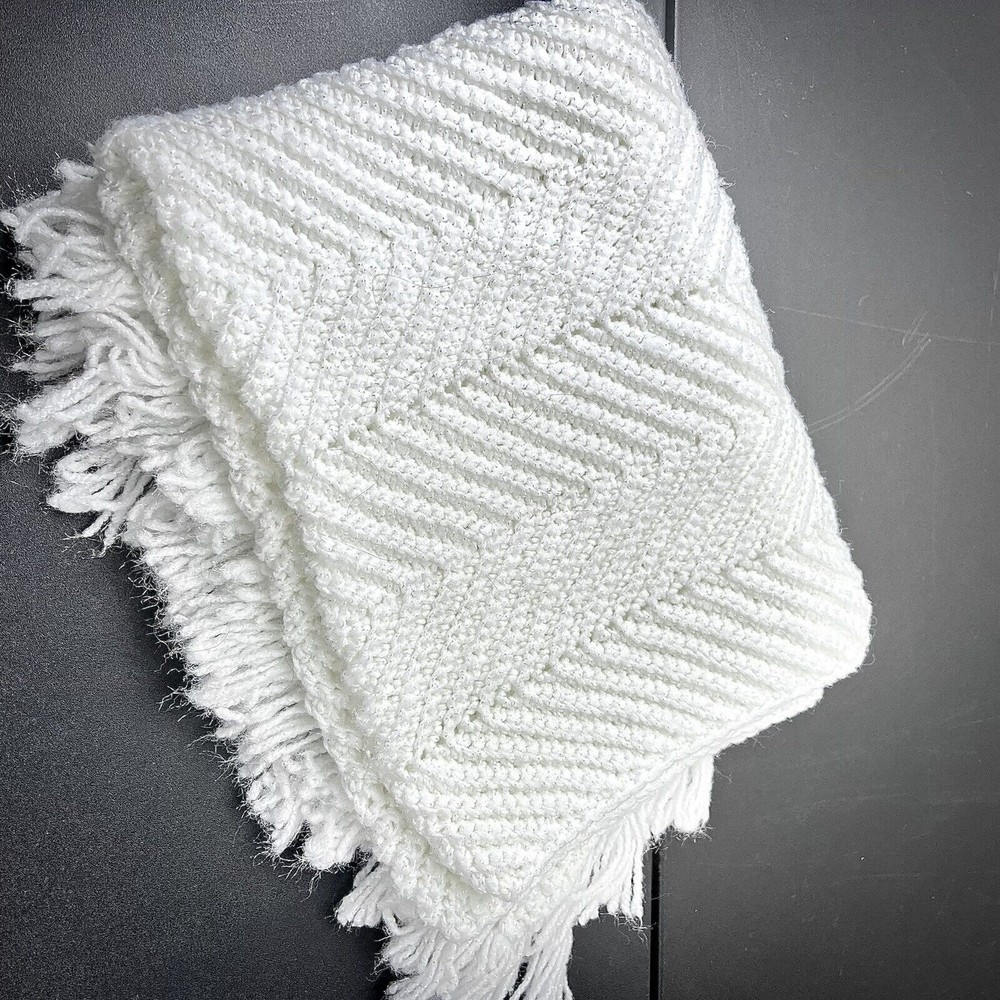 Medium White Baby Blanket Crocheted Afghan Throw Home Decor 24"x40" Boho Cottage